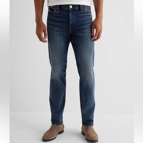 Express Slim Dark Wash Straight Leg Hyper Stretch Denim Jeans Size 30 X 32 - Picture 1 of 13